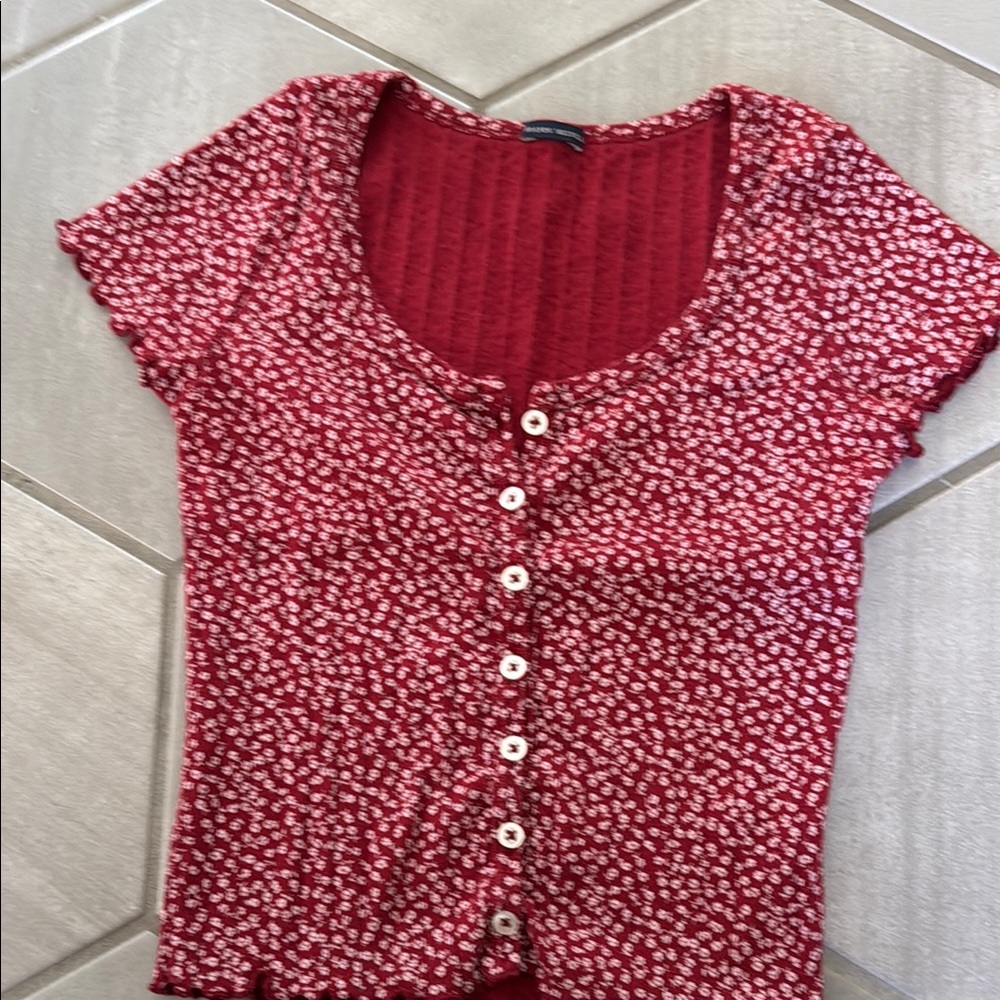 Red Floral Button-Up Top